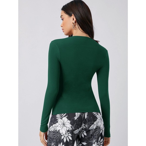 Square Neck long sleeve fitted Top dark brown - Picture 7 of 12